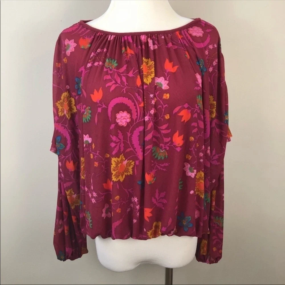Free People‎ Wildflower Honey Floral Romantic Boho Top Small Cottage Core